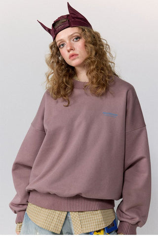 [Monterest] Fleece-Lined Logo Print Crewneck Sweatshirt