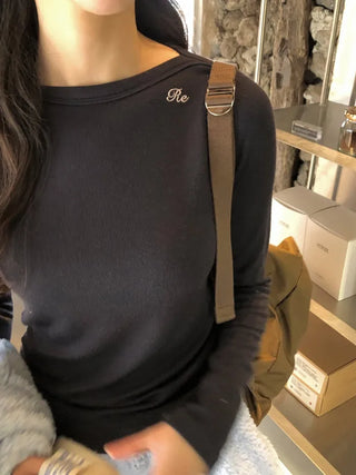 (2 colors) Boat neck T-shirt