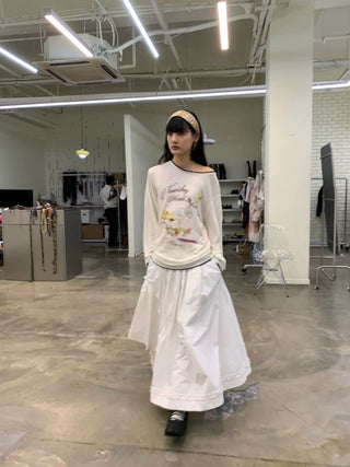 [NEVERSEEZ] Asymmetric Pocket A-Line Pleated Skirt