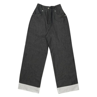 (2 colors) Roll-up polka dot denim pants
