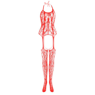 Halter knotted suspender lace bodystocking