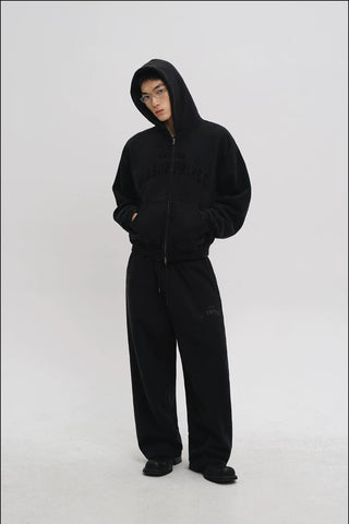 [MASONPRINCE] Washed Logo Applique Zip Hoodie Set