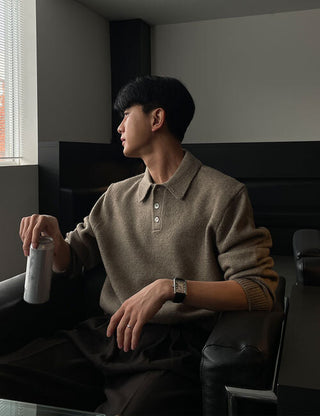 Good Fit Heavy Cashmere-like Button Collar Knit (soft fabric)