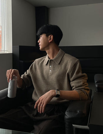 Good Fit Heavy Cashmere-like Button Collar Knit (soft fabric)