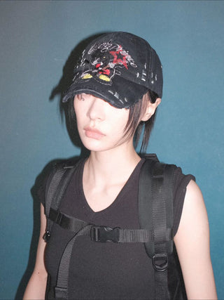 [MASONPRINCE] Graffiti Bear Distressed Baseball Cap