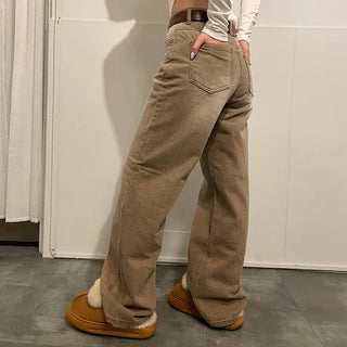 Washed wide denim pants