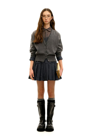 [Moromoro2] Cotton Gradient Tie Collar Pleated  Dress