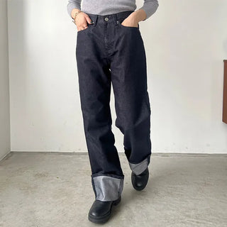 Roll-up low-rise denim pants