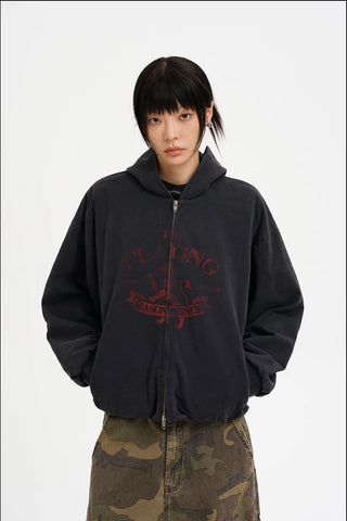 [MASONPRINCE] Boxy-Fit Hooded Zip-Up Cardigan