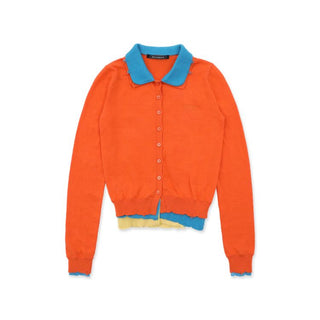 [Moromoro2] Contrast Collar Layered Knit  Cardigan
