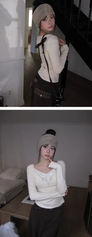 Baon Lace Shirring T-Shirt - 4 Colors
