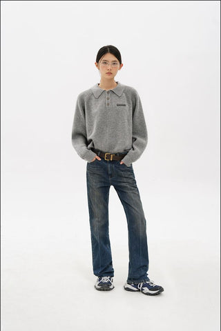 [MASONPRINCE] Wool Textured Mosaic Polo Collar Sweater
