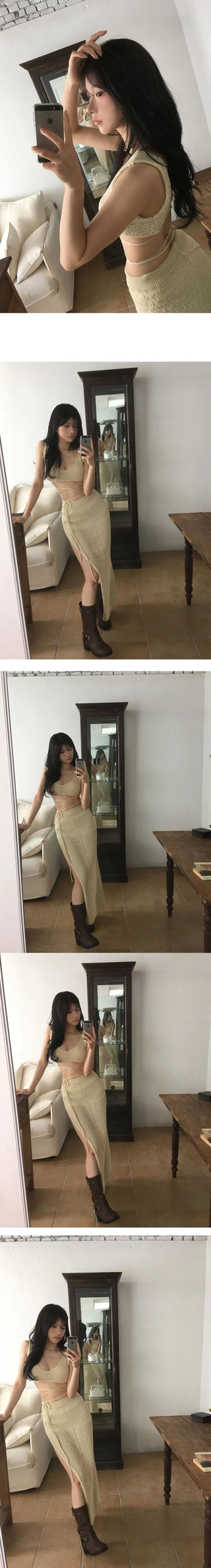 Long Skirt Strap Top Set - 2 Colors