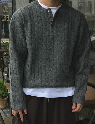 Mars Heavy Henley Neck Cable Knit (5 colors, M~L)
