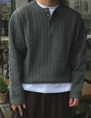 Mars Heavy Henley Neck Cable Knit (5 colors, M~L)