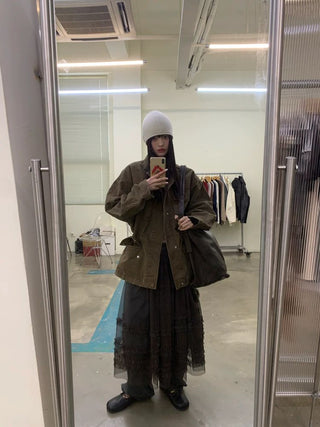 [NeverSeez] Pleated Layered Mesh Cami Dress