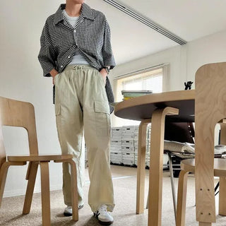 Linen check open collar shirt