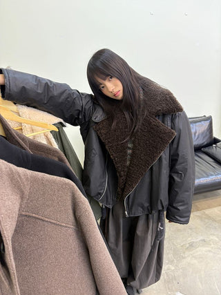 [NEVERSEEZ] Lapel Fleece Diagonal Zipper Jacket