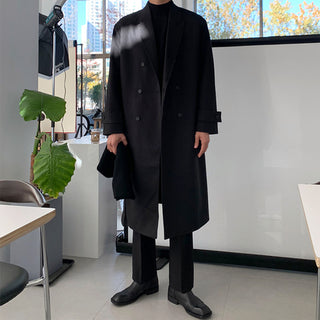 Lapel collar herringbone robe coat (black)