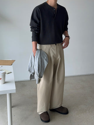 Getty Herringbone Double-Pleat Half-Band Pants
