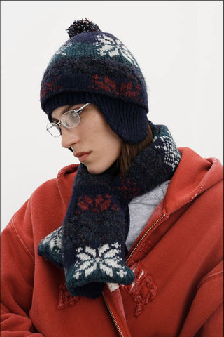 [MASONPRINCE] Fair Isle Cable Knit Winter Accessory Set
