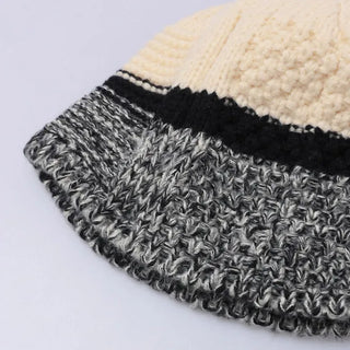Three-color knit bucket hat