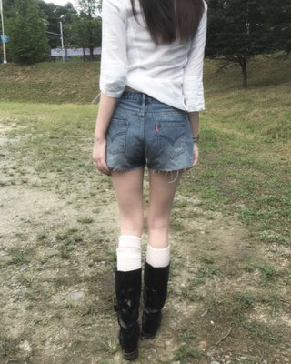 roll up denim shorts