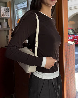 Two-tone layered long-sleeve T-shirt
