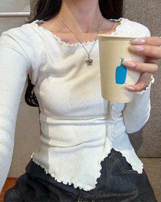 Frill-detail slim knit