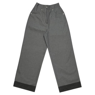 (2 colors) Roll-up polka dot denim pants