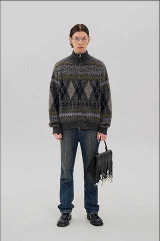 [MASONPRINCE] Wool Blend Fair Isle Fitted Cardigan