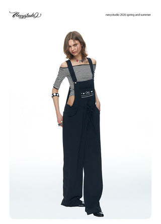 [NECY] Graphic Heart Ribbon Overalls