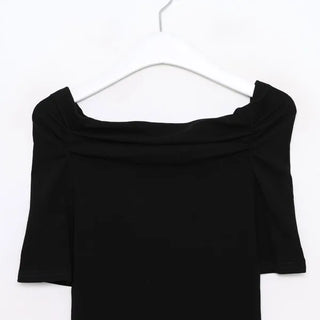 Shirred open shoulder T-shirt