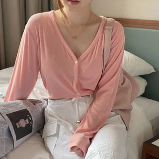 Flon Cropped Rib Spring Cardigan
