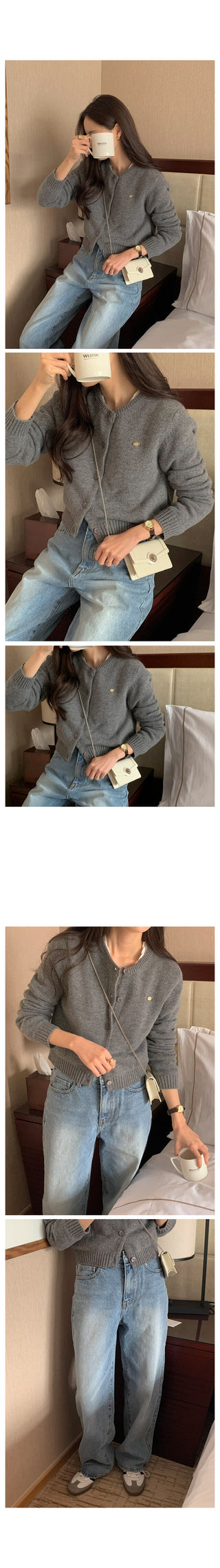 Cashmere round neck cardigan, 6 colors