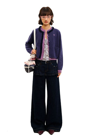 [Moromoro2] Distressed Pleated Skirt Hem Denim  Pants