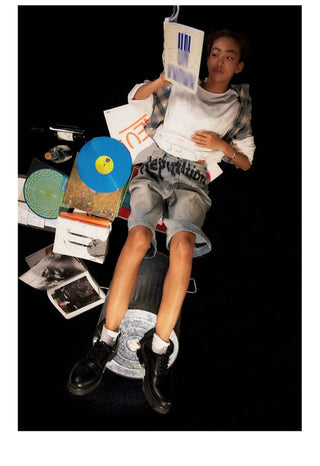 CONP Asymmetric bias-cut plaid shirt (blue)