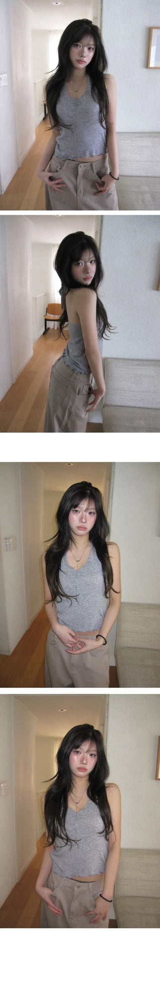 Wool shirring frill halter ribbon sleeveless - 3 colors