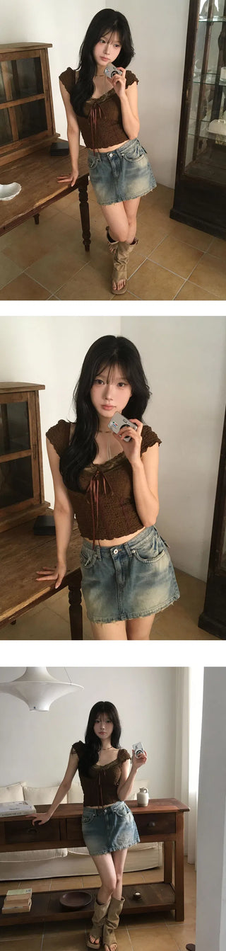 Luca Lace Ribbon Short Sleeve Blouse T-Shirt - 2 Colors