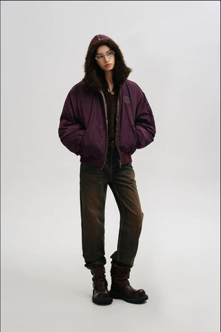 [MASONPRINCE] Hooded Plaid Puffer Jacket