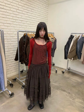 [NeverSeez] Pleated Layered Mesh Cami Dress