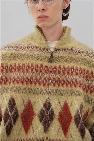 [MASONPRINCE] Wool Blend Fair Isle Fitted Cardigan