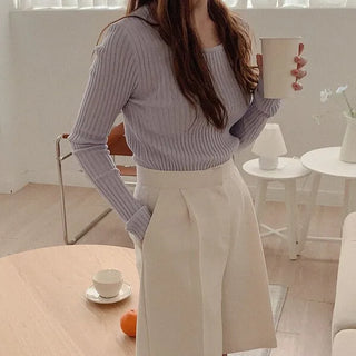 (5 colors) Ribbed Square Neck Knit Top