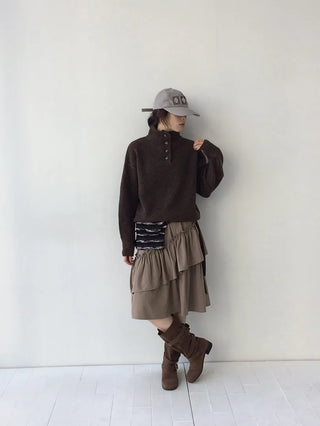 Wool button half-neck knit