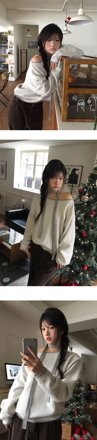 Pigmented Daily Off-Shoulder Over Wool Knitwear - 4 Colors
