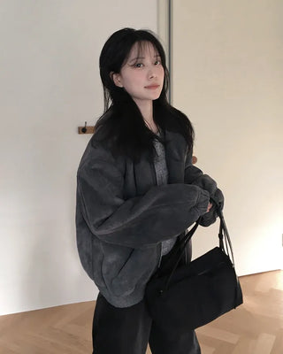 Suede double shearling coat