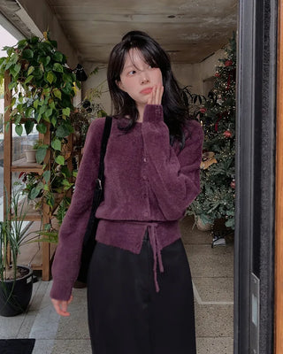(4 colors) Ribbon Strap Fur Cardigan