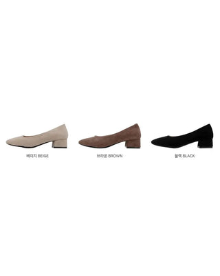(3 colors) Suede Square Toe Mid-Heel Pumps