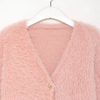 Cropped Shaggy Knit Cardigan