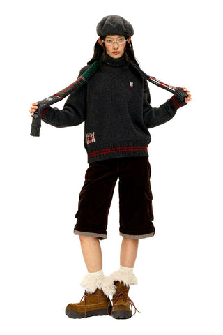 [Moromoro2] Rabbit Embroidered Contrast  Knit